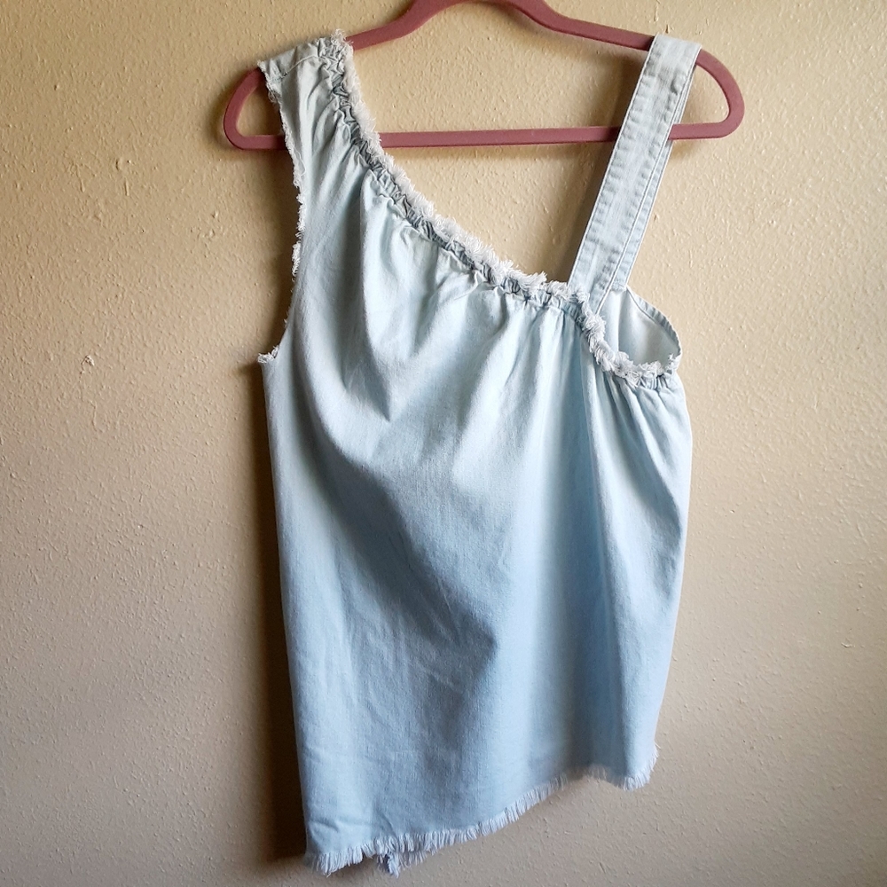 BDG Asymmetrical Frayed Tank Top Chambray Medium
